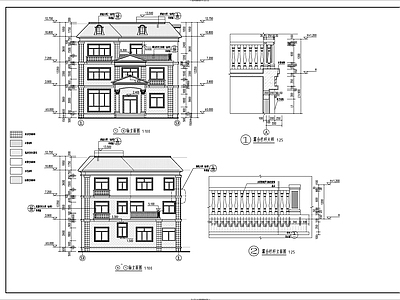 欧式多层别墅建筑 施工图