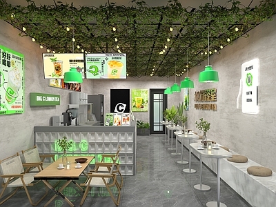 工业奶茶店 餐桌椅组合 卡座 奶茶店工作台 吊灯