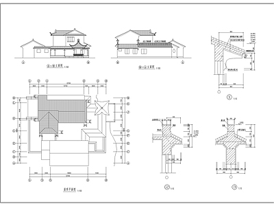 三套古建别墅建筑图 施工图