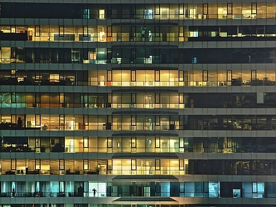 办公室夜景玻璃建筑外立面 夜晚