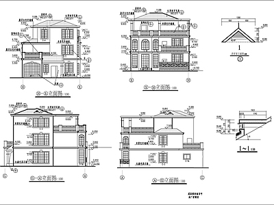 简欧风格两层半别墅建筑 施工图