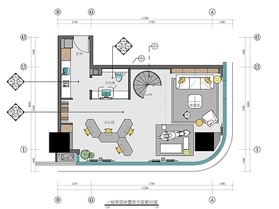 120㎡跃层办公公寓样板房室内 施工图