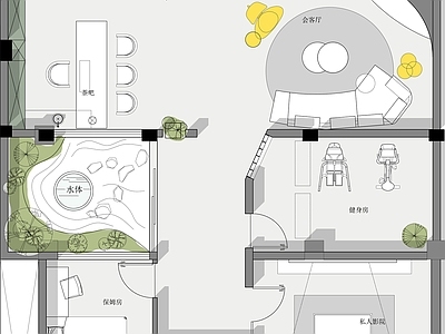 别墅室内平面图  四室两厅 彩平图