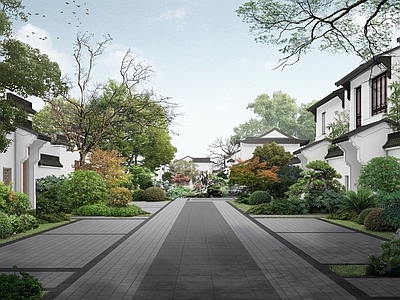 中式徽派合院中轴居住区景观