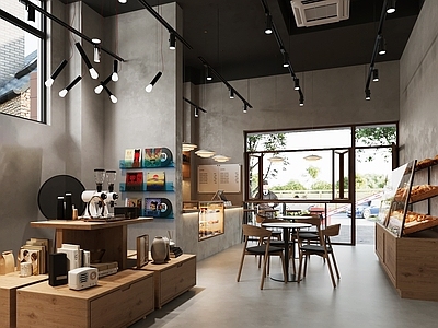工业风咖啡厅 奶茶店 蛋糕甜品店 餐桌椅 中岛台 吊灯 咖啡工作台