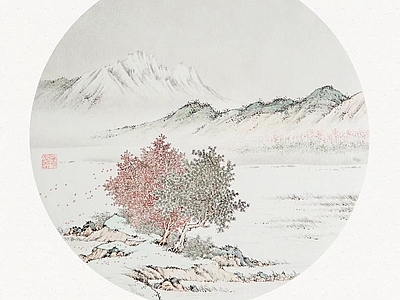 新中式圆形山水装饰画 中式山水画