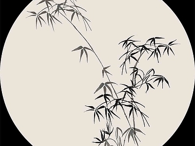 中式圆形植物装饰画 中式山水画