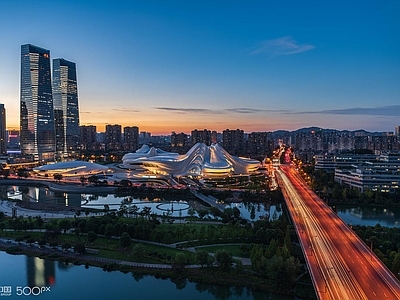 傍晚城市天空外景 晚上城市外景