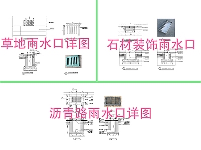 草地雨水口沥青雨水口石材装饰雨水口详图 施工图 园林景观给排水