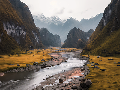 山谷溪流自然风景