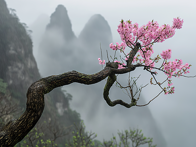 山间悬崖植物风景