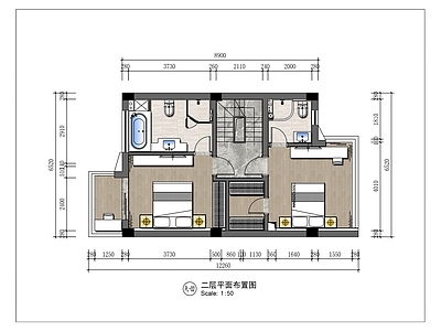 辰贤江南院住宅室内平面图  四室两厅 三层别墅 彩平图