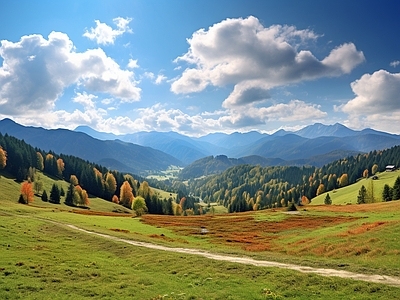 夏天山谷蓝天草地风景