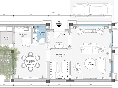 100平别墅客餐厅样板间平面布置图 施工图