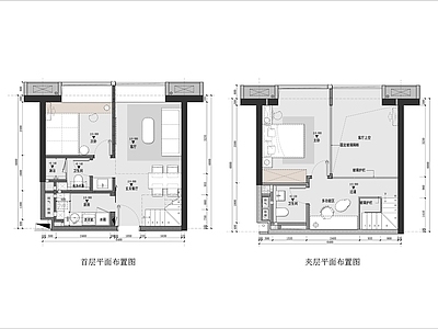 50㎡复式公寓平面图  两室一厅 小户型 别墅