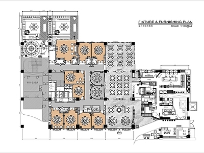 1300㎡特色中式饭店平面布置图 施工图