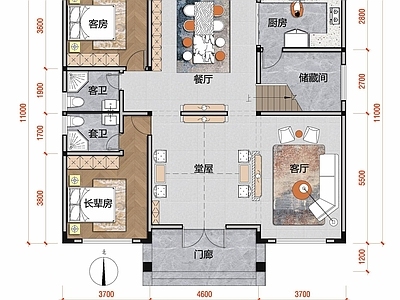 2层农村自建房 面宽12米 进深11米 施工图 别墅 家装平面图