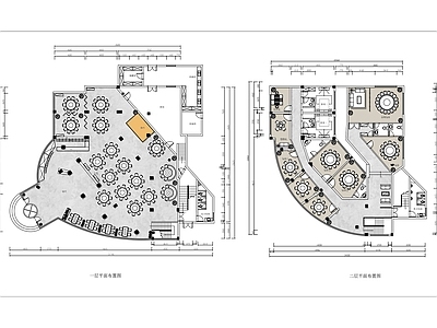 1000㎡两层中式酒楼餐厅平面布置图 施工图