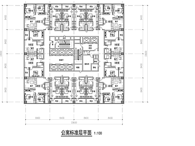 公寓楼标准层平面 施工图 一室一厅 小户型