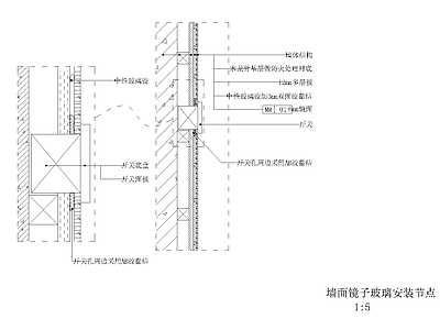 墙面镜子玻璃安装节点大样图 施工图