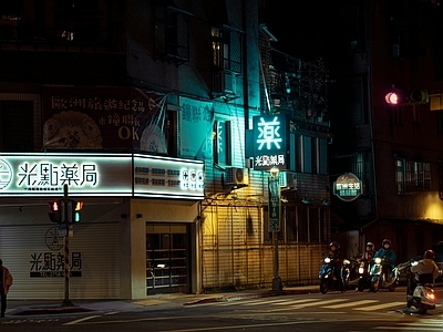 街道外景 夜景 城市街边风景