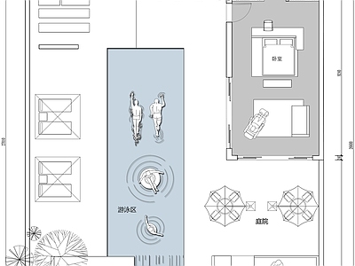 别墅游泳池庭院民宿游泳池庭院露台庭院园林 施工图