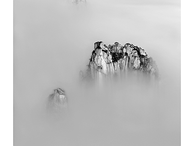 黑白云雾群山图 风景装饰画