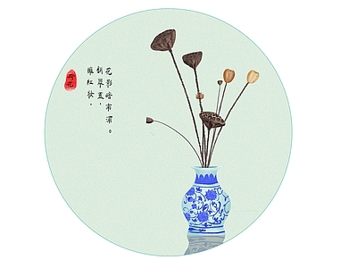 中式圆形青花瓷装饰画 中式画