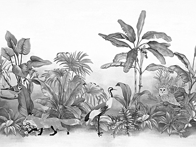 灰色绿植热带雨林装饰画壁布壁画装饰画 植物壁画