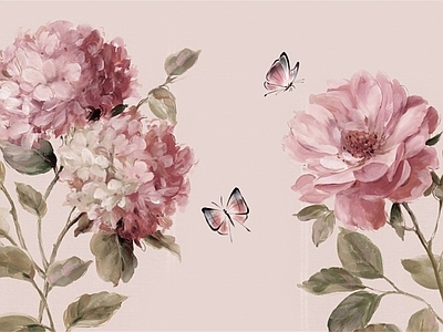 粉色北欧油画花朵植物壁纸壁画装饰画墙布 现代油画装饰画