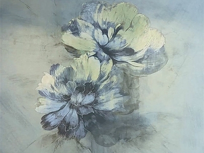 蓝色北欧油画花朵植物壁纸壁画装饰画墙布 现代油画装饰画