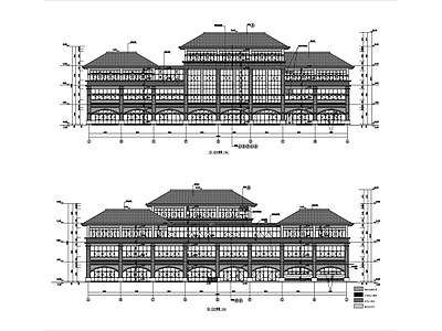 新中式风格大学三层局部四层食堂建 施工图 食堂建筑