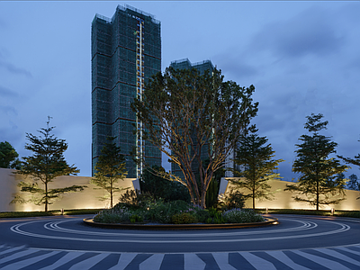 窗外景 街景 小区入口 建筑 景观 天空 半夜景