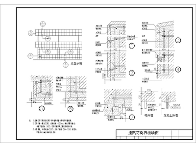 挂贴花岗石板墙面内保温节点详图 施工图