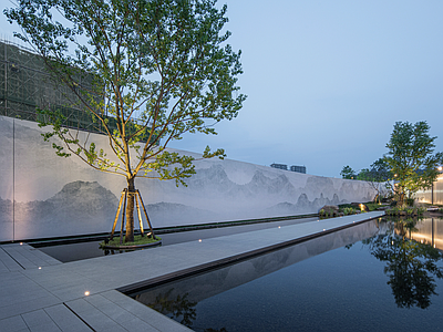 窗外景 新中式示范区 售楼处 植物景观 水景 蓝天 天空