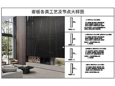 墙面岩板节点大样图和工艺流程 施工图