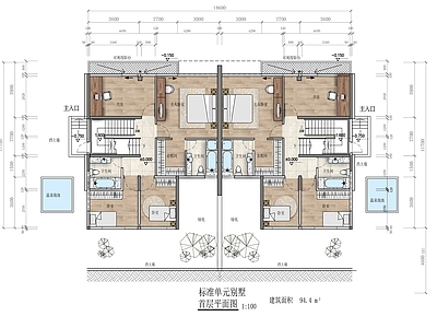 3层联排别墅平面户型图CA 施工图