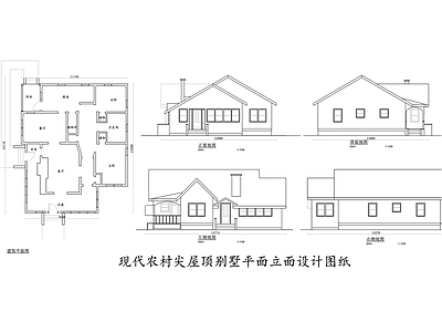 现代农村尖屋顶别墅平立面设计图纸