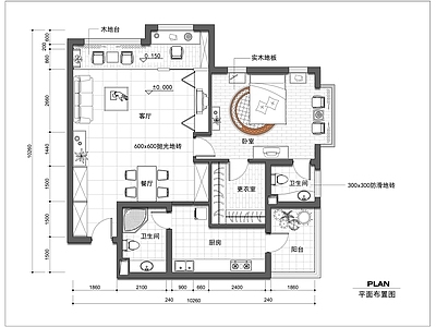 单身公寓平面图 一室一厅 小户型 彩平图