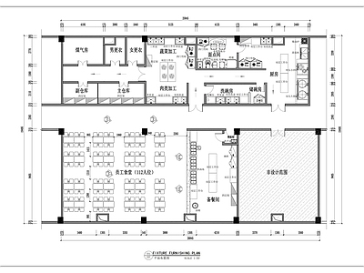 现代简约 企业员工食堂 平面图 施工图