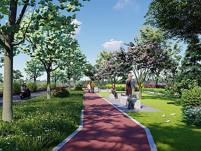 现代城市绿带道路绿化效果图