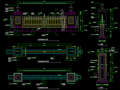 别墅花园方墩铁艺围栏 施工图