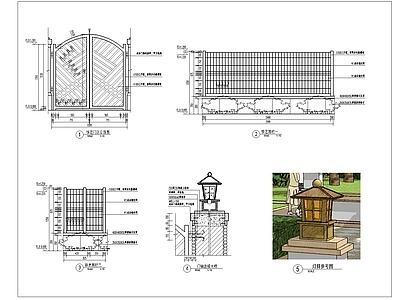 别墅花园围栏围墙灯具平面图剖面图详图 施工图