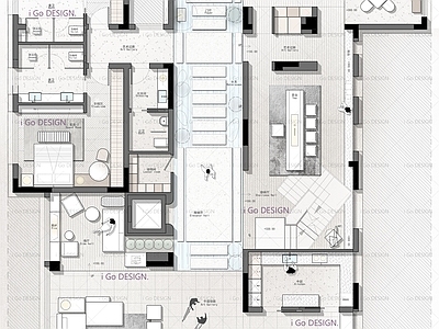 iGo 700㎡独栋别墅设计 图纸彩屏源文件平面户型优化方案 施工图