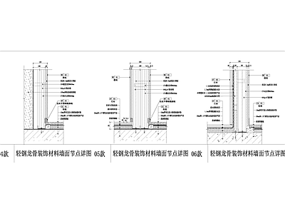 轻钢龙骨装饰材料墙面节点 施工图