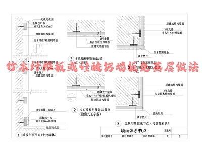 现代墙面节点 竹木纤维板节点 免基层节点 硅酸钙墙板免基层 施工图