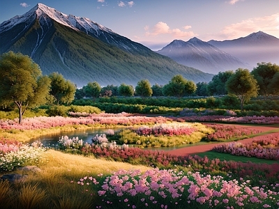 现代玫瑰花海景观 大地景观
