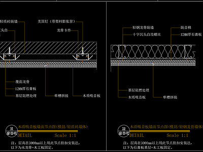 现代简约墙面节点 吸音板 节点图 家装节点 施工图