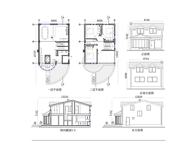 现代别墅建筑 两层私人别墅三视 双层别墅设计图 私人住宅设计图纸 两层别墅平面图 私人别墅 施工图