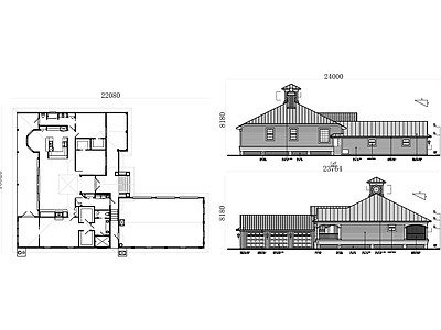 现代别墅建筑 乡村木屋设计 两层木屋图纸 独栋住宅平面图 立面设计图 乡村住宅设计 施工图